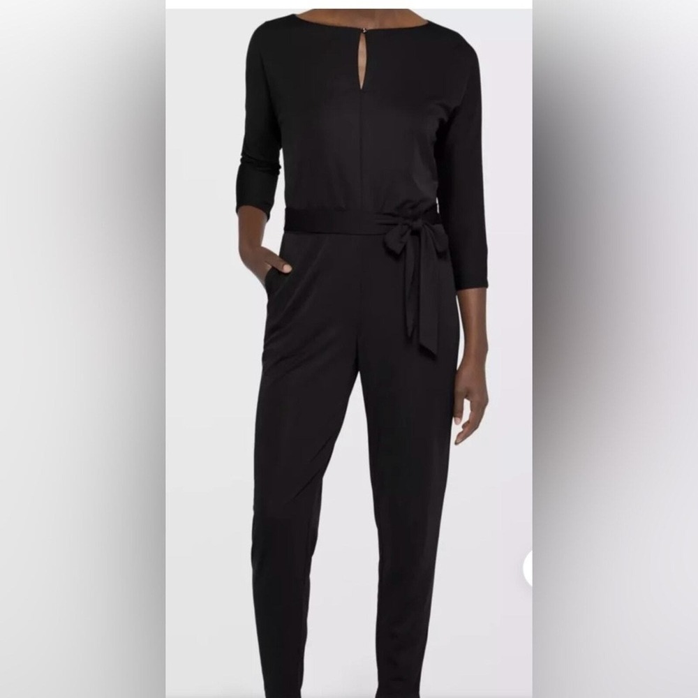 Lauren Ralph Lauren Black 3/4 Sleeve Tie Waist Jumpsuit Elegant Business Casual